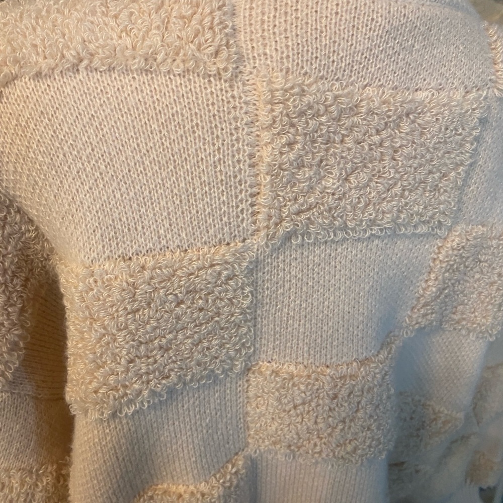 Women’s Cream Tan Checkered Textured Thick Sweater Pattern Winter New M-L - Picture 11 of 12